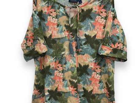 Tropical Print Top Short Sleeve Basic Denim And Company, Size M Sale