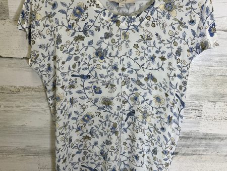 Blue & Cream Top Short Sleeve Loft, Size S Hot on Sale